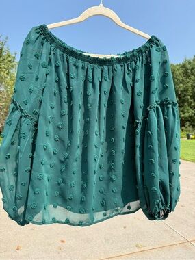 Teal Swiss Dot Off-Shoulder Blouse